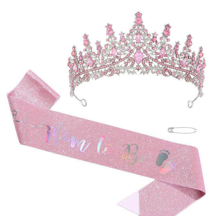 Birthday Queen Pink Crown Strap Set Birthday Queen Crystal Rhinestone Crown Party Accessories