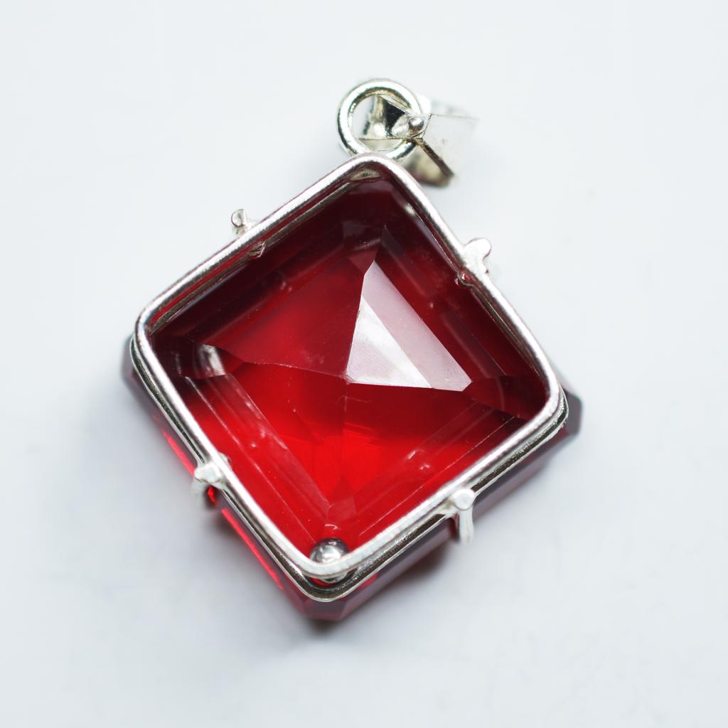 Certified 104.45 Ct Lab Created Red Ruby Pendant 925 Sterling Silver Square Gems My-383-k