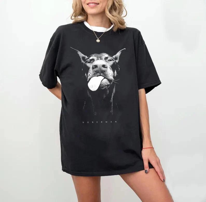 Funny Doberman  Shirt, Hungry Dog Meme Y2K Graphic Tee XL