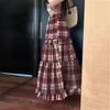 Women's Plaid Print Patchwork Elastic Waist Loose Casual Long Skirt