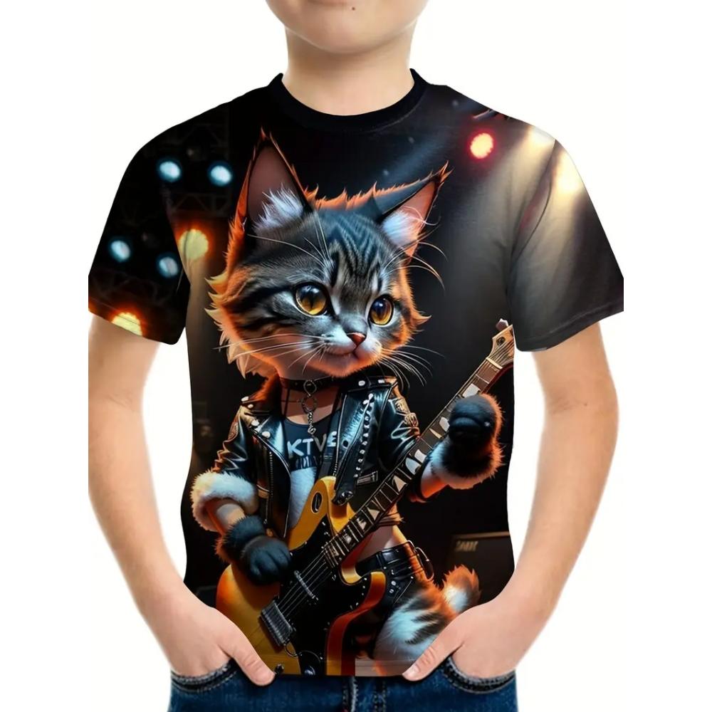 Kids Clothes Summer Short Sleeves Tops 3D Print Cool Cat Graphic T Shirts Outdoor Fashion Street Style Children's Boy's Clothing