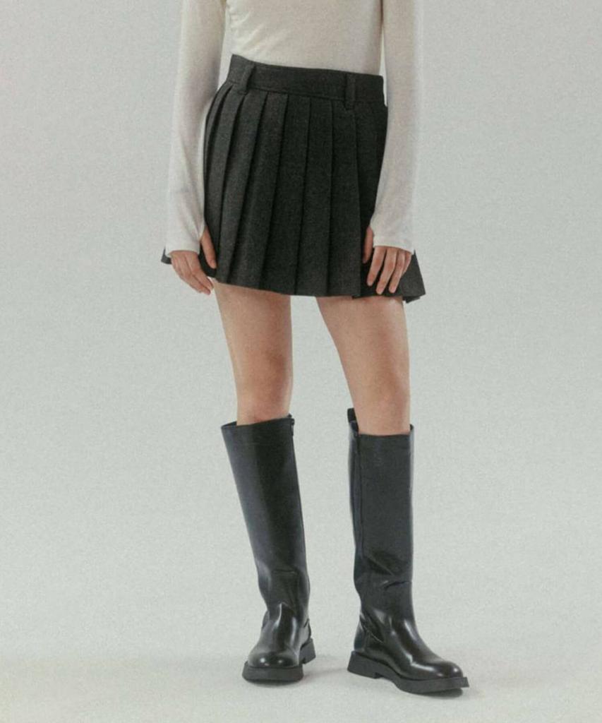 TTUDEMENT Classic Wool Mini Skirt Charcoal