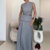 2024 Europe, America, Amazon cross-border women's clothing new high-end temperament simple and elegant sleeveless pleated skirt