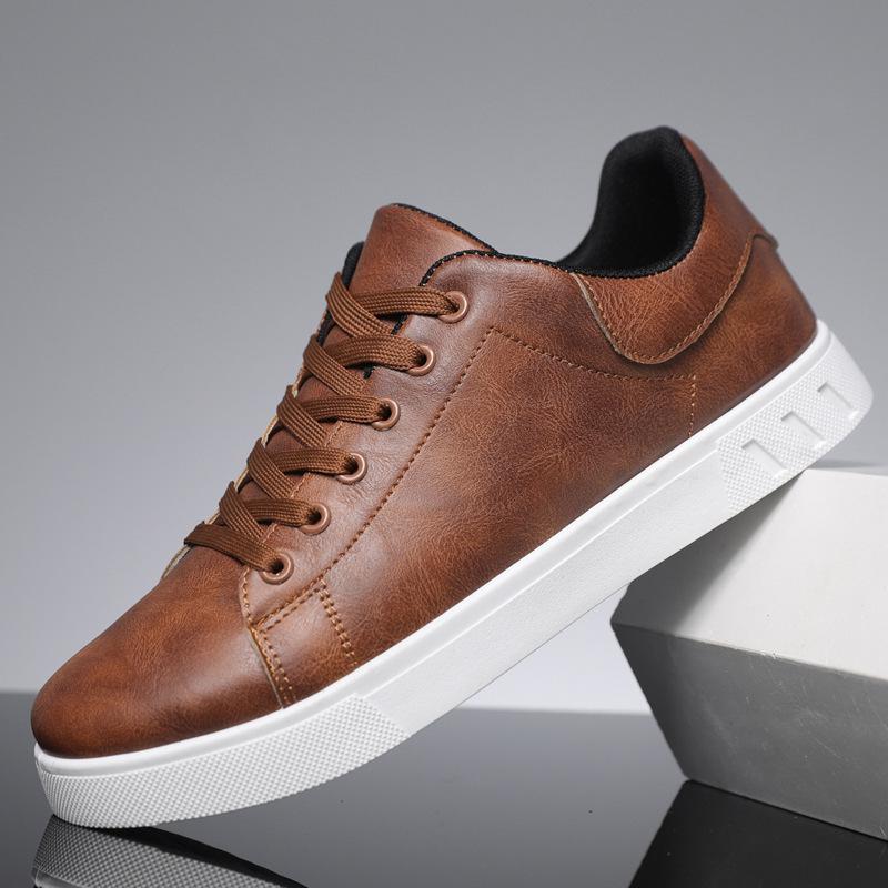 Hot Sale Brown Sneaker Men Big Size 48 Comfortable Leather Casual Shoes For Men Oxford Casual Flat Skateboard Shoes Man Sneakers