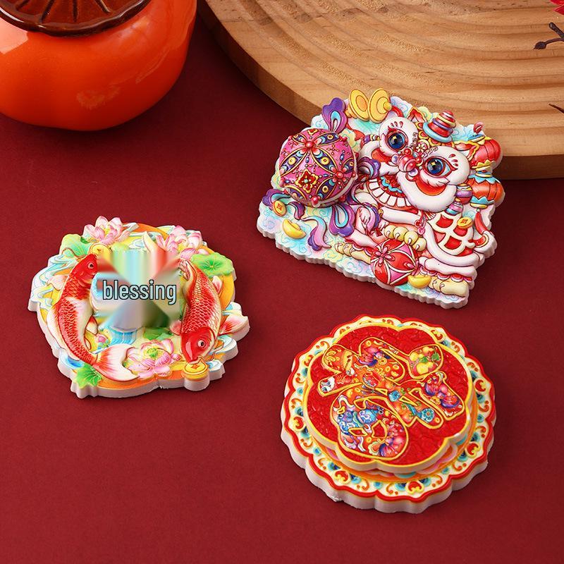 2026 Year of the Horse Rotating Lion Magnet: Festive Fu Character Decoration for Spring Festival