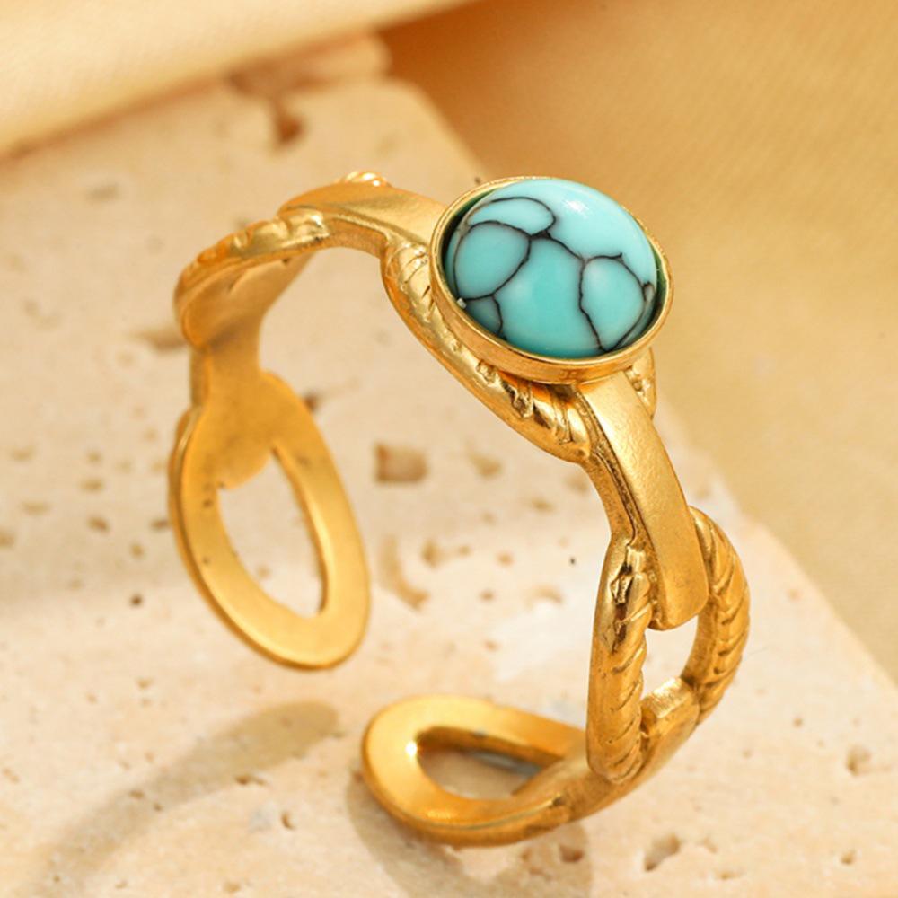 Turquoise Stainless Steel Adjustable Geometric Ring for Women