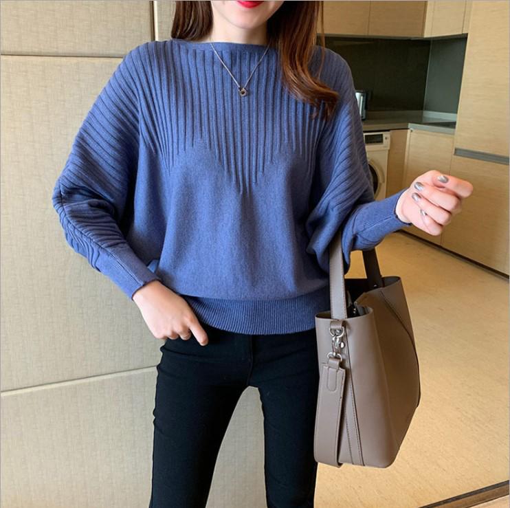 2021 Japan Korea Batwing Sleeve Women's Knitwear: Autumn/Winter Long Sleeve Loose Pullover Sweater
