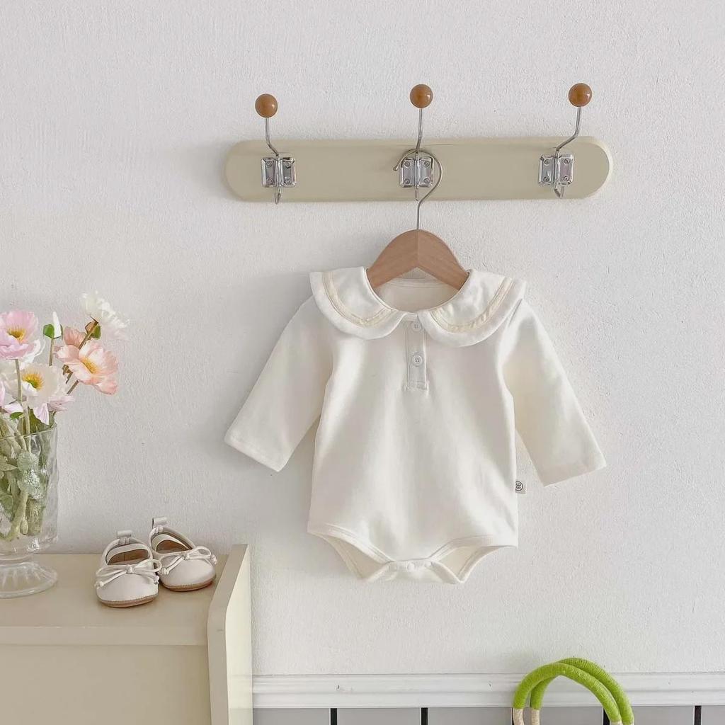 Unisex Baby Autumn Bodysuit with Doll Collar – Long-Sleeved, Fleece Jumpsuit for Warmth