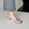 New Summer Women Sandals Square Toe Strange Heel Shoes Split Leather Shoes for Women Narrow Band Handmade Shoes Modern Sandals