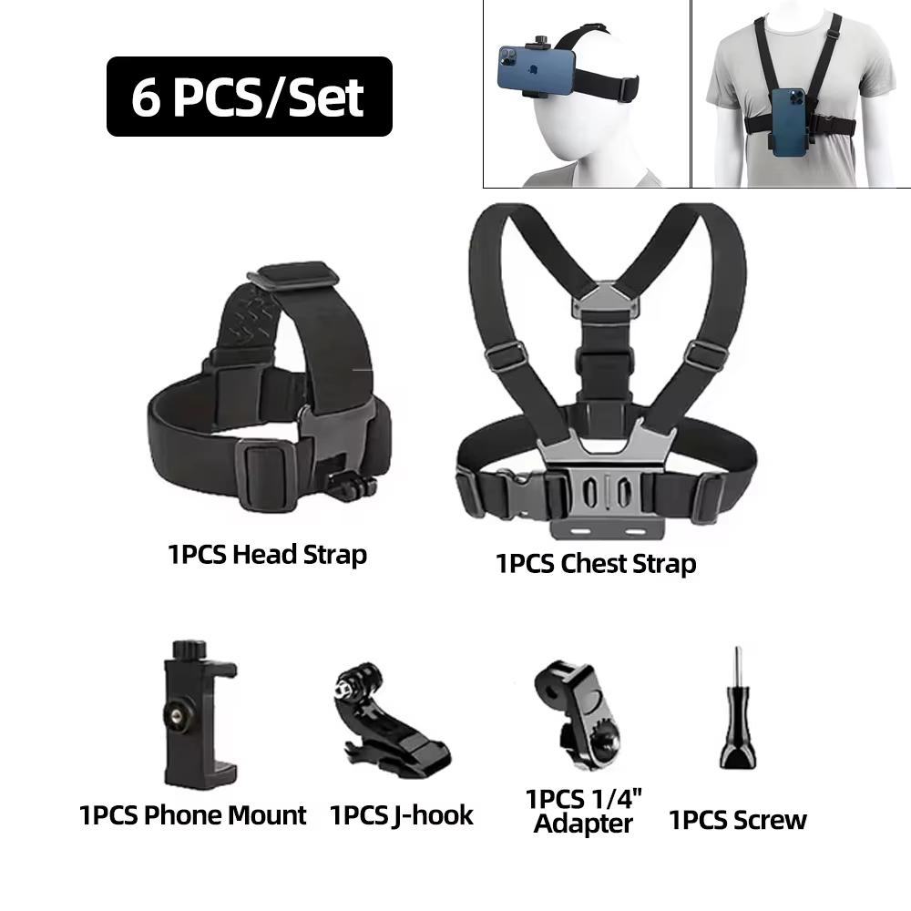 7-in-1 Action Camera Accessories Set Head Strap Chest Strap Mount Phone Holder For GoPro Insta360 SJCAM Osmo Akaso Smartphones