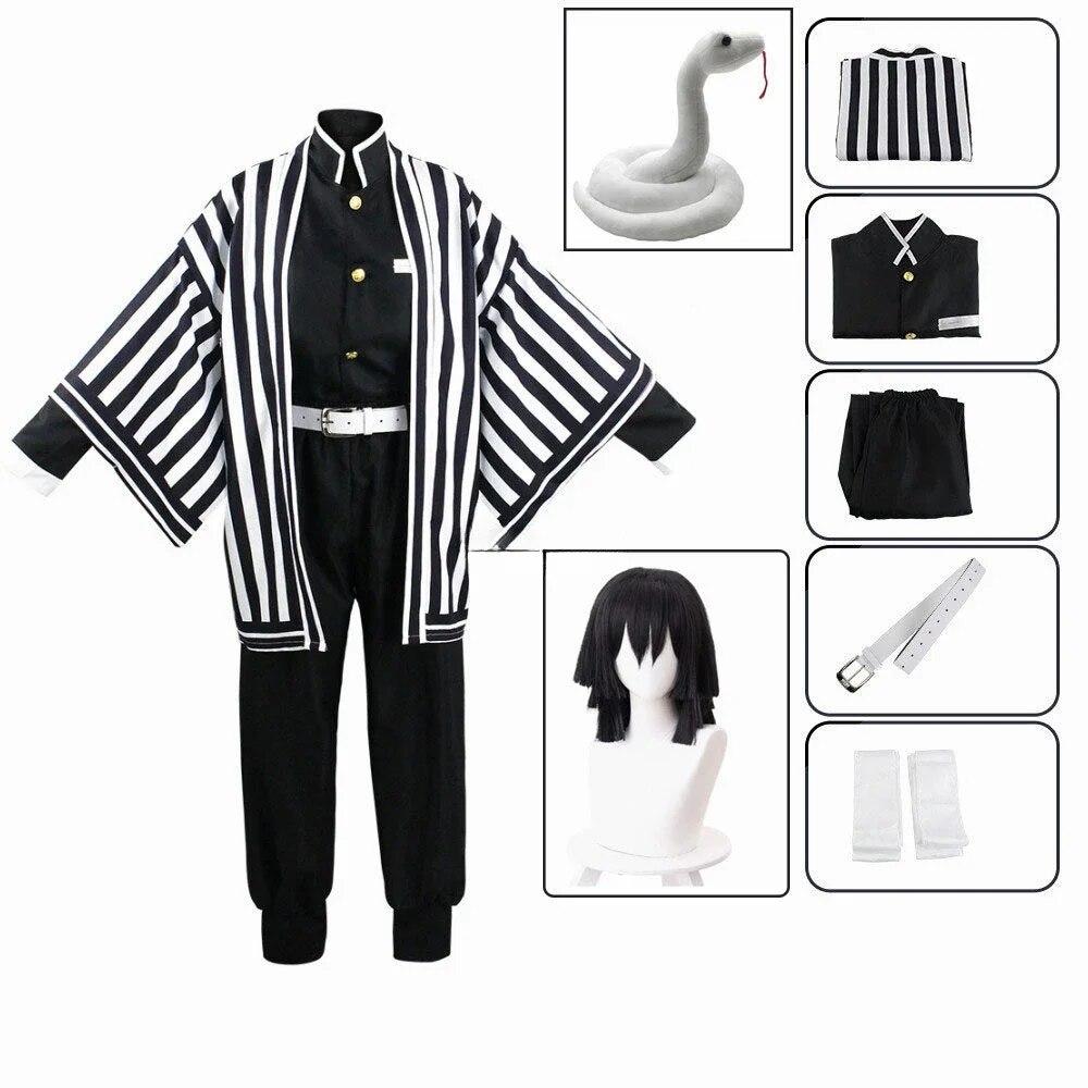 Anime Demon Slayer Kimetsu No Yaiba Iguro Obanai Kimono Uniform Anime Peruka Cosplay Kostium Halloween Party Biały Wąż Rekwizyty