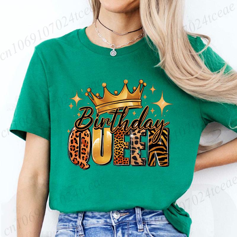 Birthday Queen Women T Shirt Fashion Graphic Print Birthday Party Tops Casual Short Sleeve Tees Female Holiday Outfit Shirts