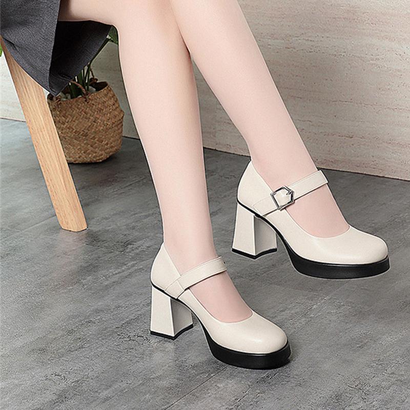 Fashion Fashionable Casual Waterproof Platform High Heel Work Shoes One-Liner Catwalk Leather Shoes Thick Sole Mary Jane Single Shoes