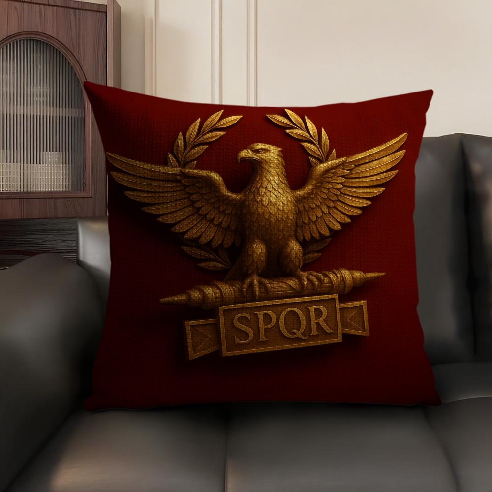 Gold Imperial Eagle Rome Spqr Cushion Cover Natural Linen Organic Fabric Double-Sided Printing Sofa Home Decor Gift Pillow Case