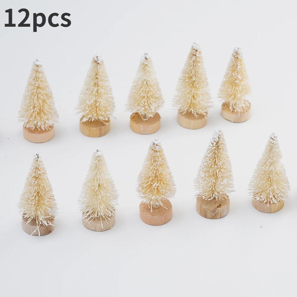 12er-Pack Mini-Künstliche Weihnachtsbäume mit Holzsockel - Tisch-Flaschenbürstenbäume für DIY-Basteln und Feiertags-Heimdekoration