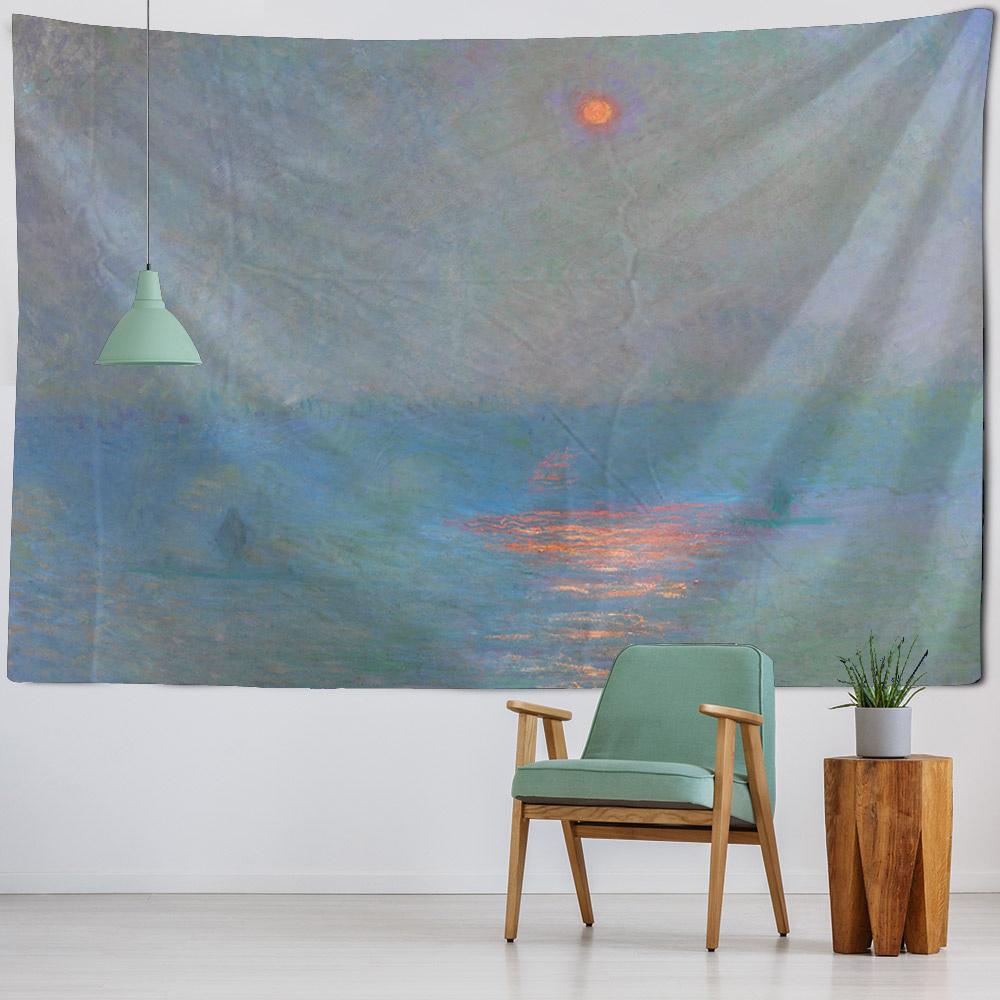 French Monet Oil Painting Tapestry Home Landscape Painting Art Wall Hanging Room Decoration Yoga Mat Sofa Blanket Bed Sheet