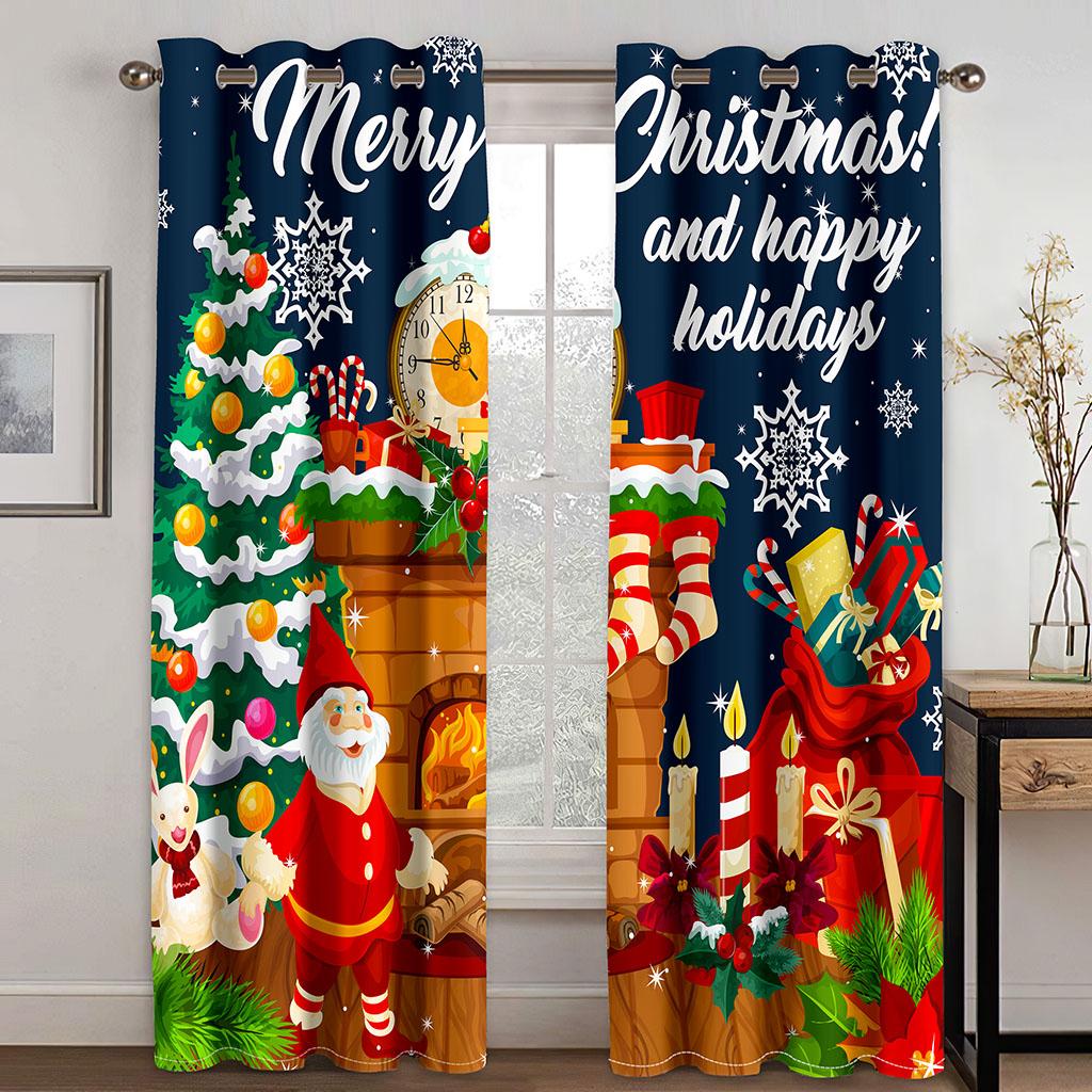 Christmas Curtains Winter Holiday Santa Claus Window Treatments Living Room Kids Xmas Home Drapes Darkening Made Of Polyester Great Treatment