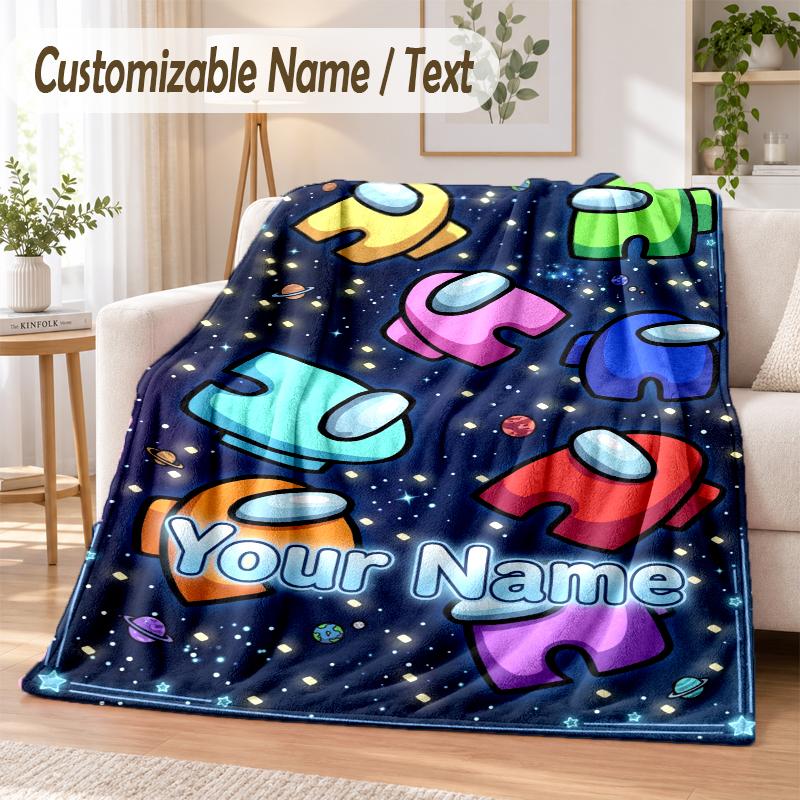 Among Us Custom Name Flannel Throw Blanket Soft Warm for Sofa Bed Indoor Home Use