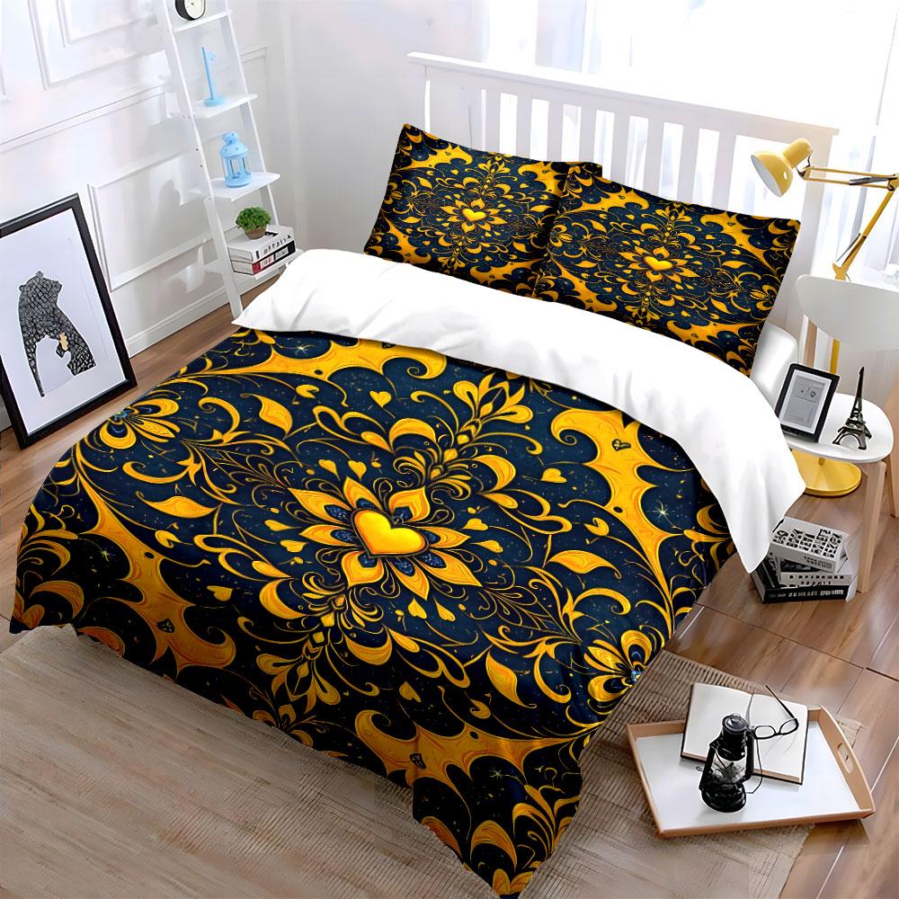 Golden Hearts and Filigree. Bedding Sets Duvet Cover Sets Duvet Covers Pillowcases(1* Duvet Cover 2* Pillowcases Without Duvet Insert)