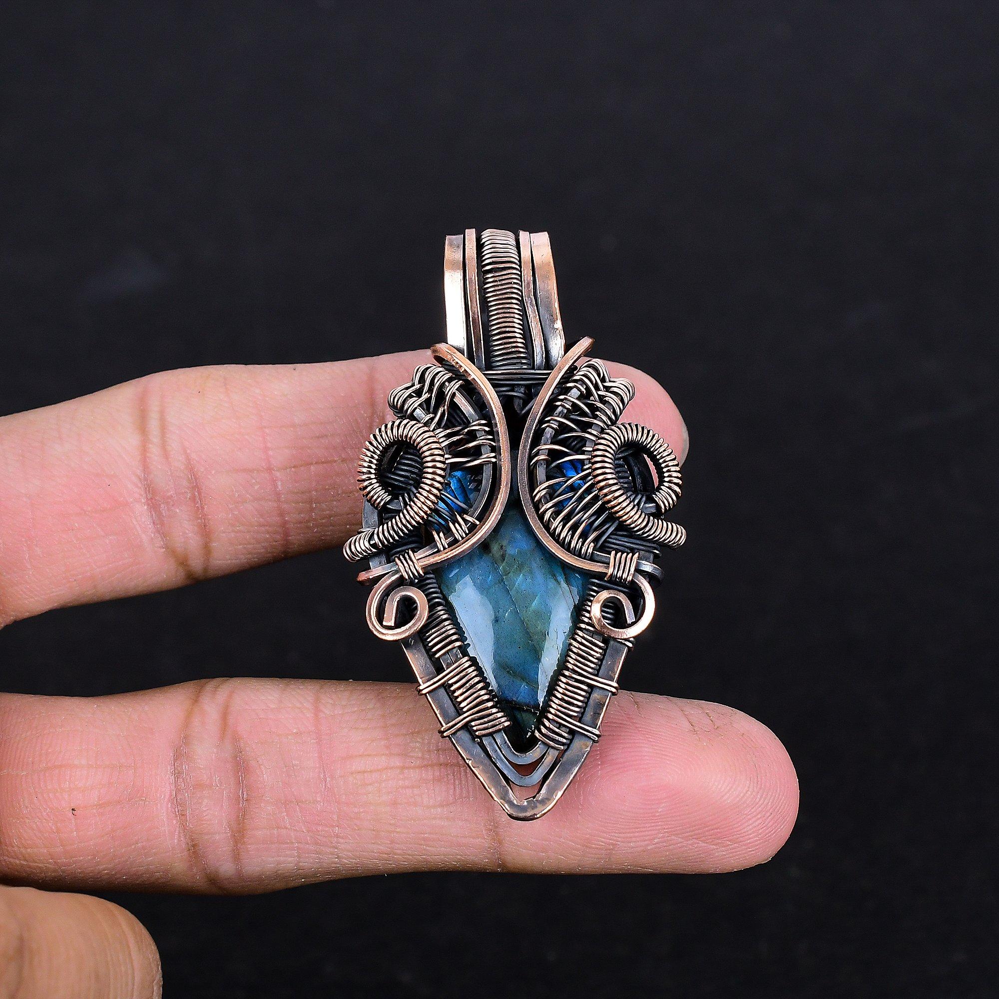 

Labradorite Pendant, Handmade Gemstone , 999 Copper Wire Wrapped Pendant Antique Jewelry, For Gift Silver Jewelry 2.55 Inches