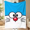 Classic Doraemon Giant Face Print Blue White Color Block Warm Flannel Blanket Children Nap Bed Blanket