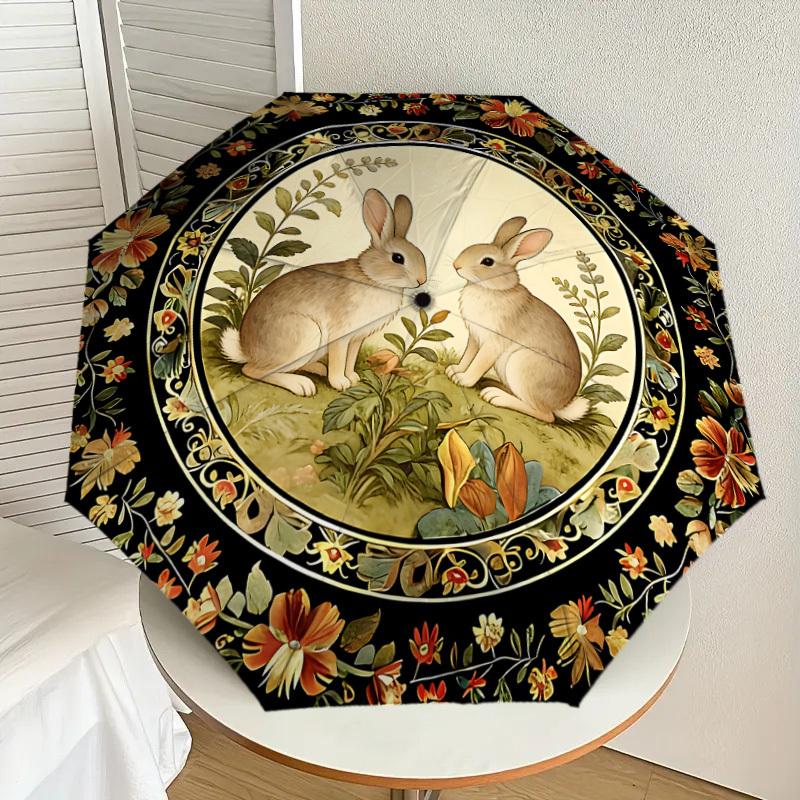 1PC rabbit flower Umbrella-8-Rib Reinforced, Automatic Open, Lightweight & Durable, Cute Fashion Accessory for Outdoor, Beach or Casual Use, Beach Umb