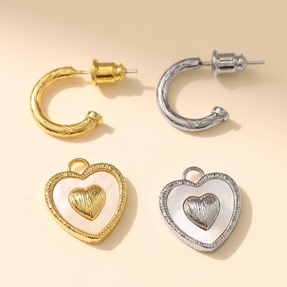 GEMCHIC Women's Heart Shape Pearl Drop Earrings, 2-in-1 Convertible Stud & Hoop, Gold Silver Plated Alloy Jewelry