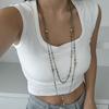 2Pcs/Set Pearl Design Long Chain Necklace Double Layers Layered Necklace  Personalized Trend