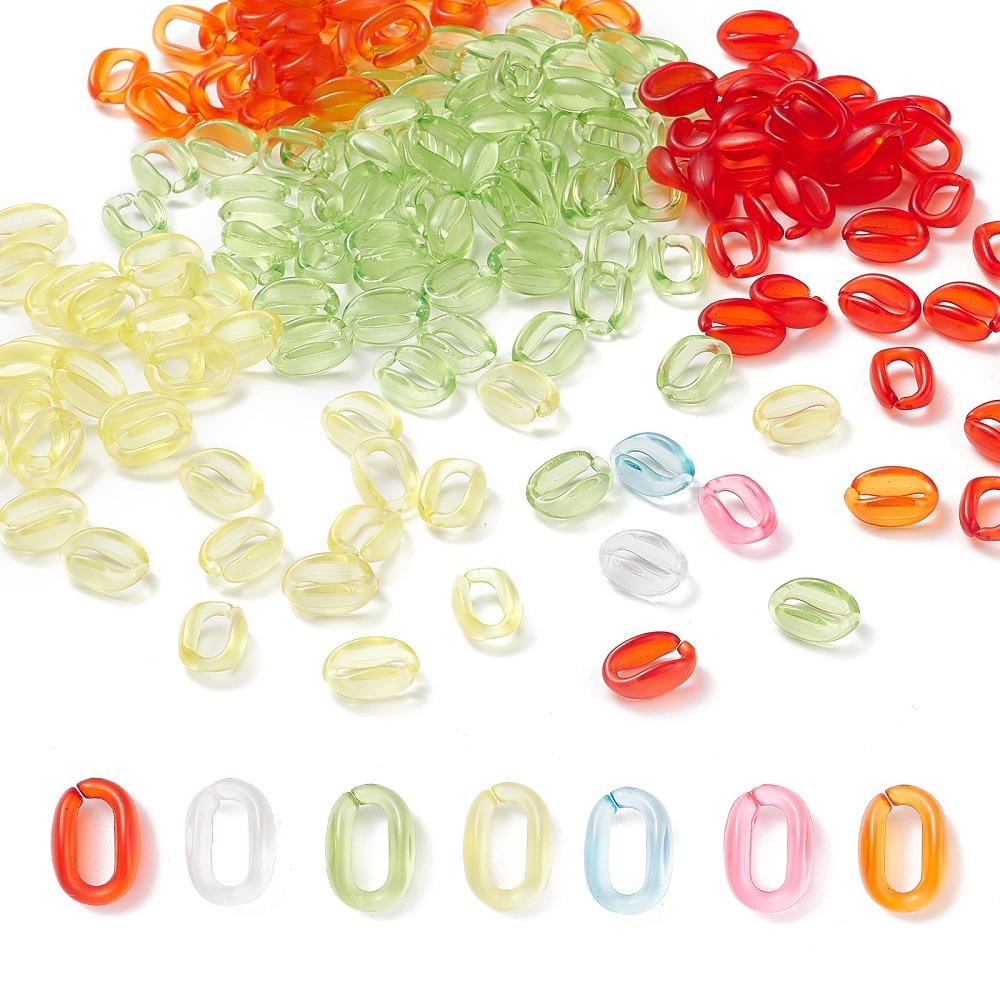 490Pcs 7 Colors Transparent Acrylic Linking Rings Quick Link Connectors for Cable Chains Making Oval Mixed Color 15.5x11x6mm