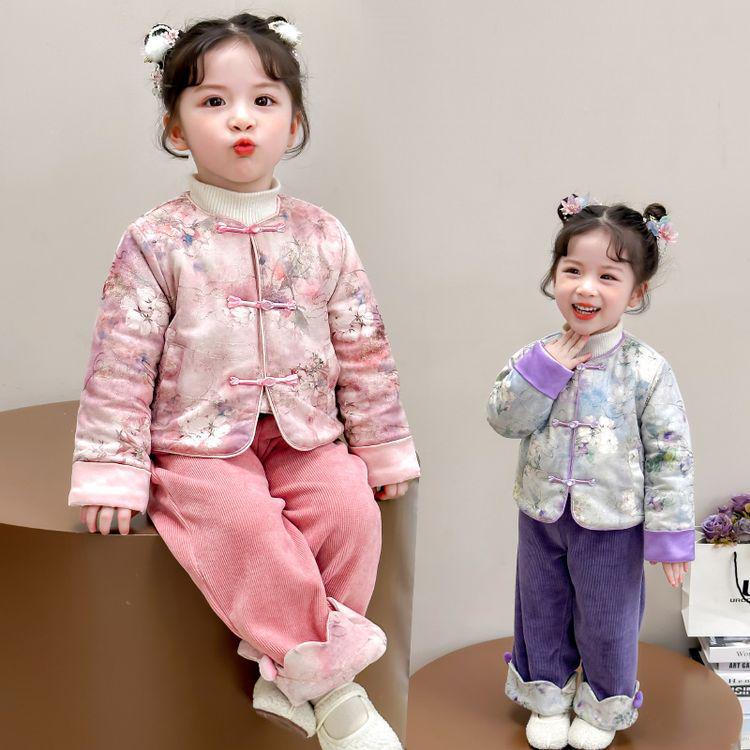 Winter Hanfu Tang Suit: Chinese Style Padded Two-Piece Set for Little Girls