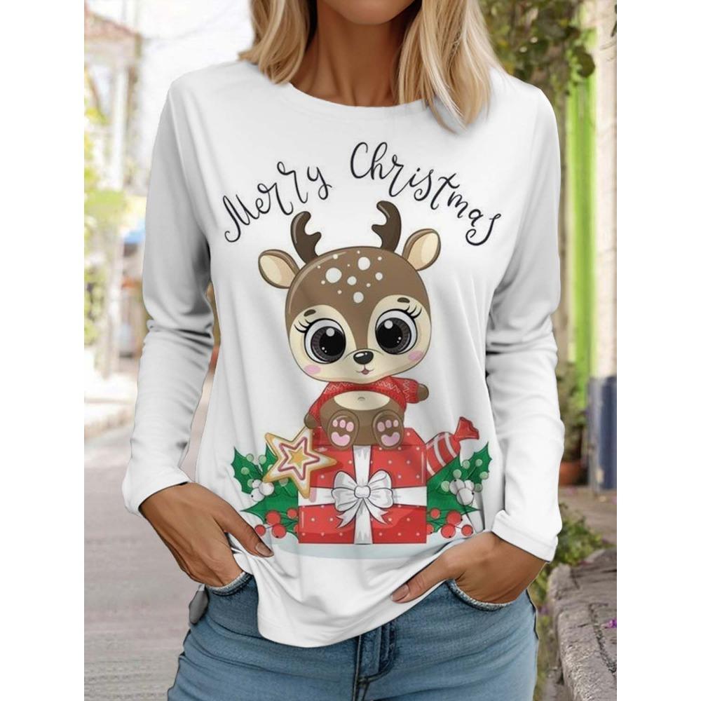 

Women s Christmas Reindeer Long Sleeve T-Shirt Casual Holiday Fashion Autumn Versatile Top Harajuku Style Clothing XL