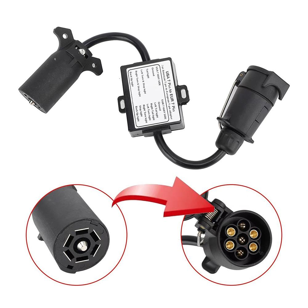 1Pc ABS Trailer Light Converter US 7 Way Blade Socket To EU 7-Pin Round Plug Separate Stop Tail Signal for Caravan Boat Bike