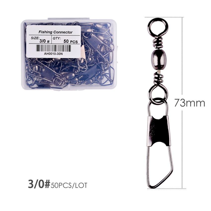 50Pcs/ Box Brass Barrel Fishing Swivel Solid Rings Fishing Pin Line Connector Fishhook with Interlock Snap Swivels Tackle Tool