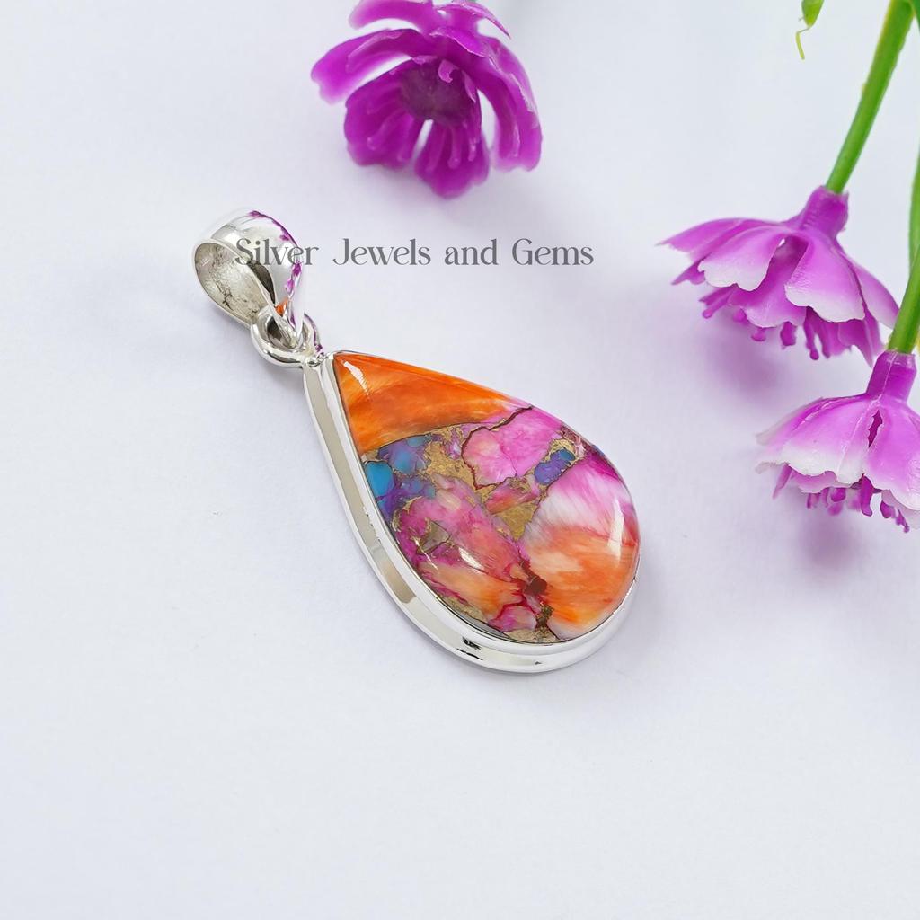 Dahlia Copper Turquoise Pendant, 925 Silver Handmade Pendant, Gift for Mother, Teardrop Turquoise Pendant, Mojave Turquoise Jewelry