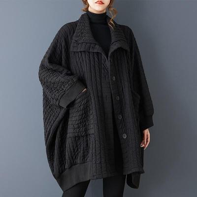 Autumn Spring Cotton Oversized Vintage Black Outerwears Women Casual Loose Jacket Coat