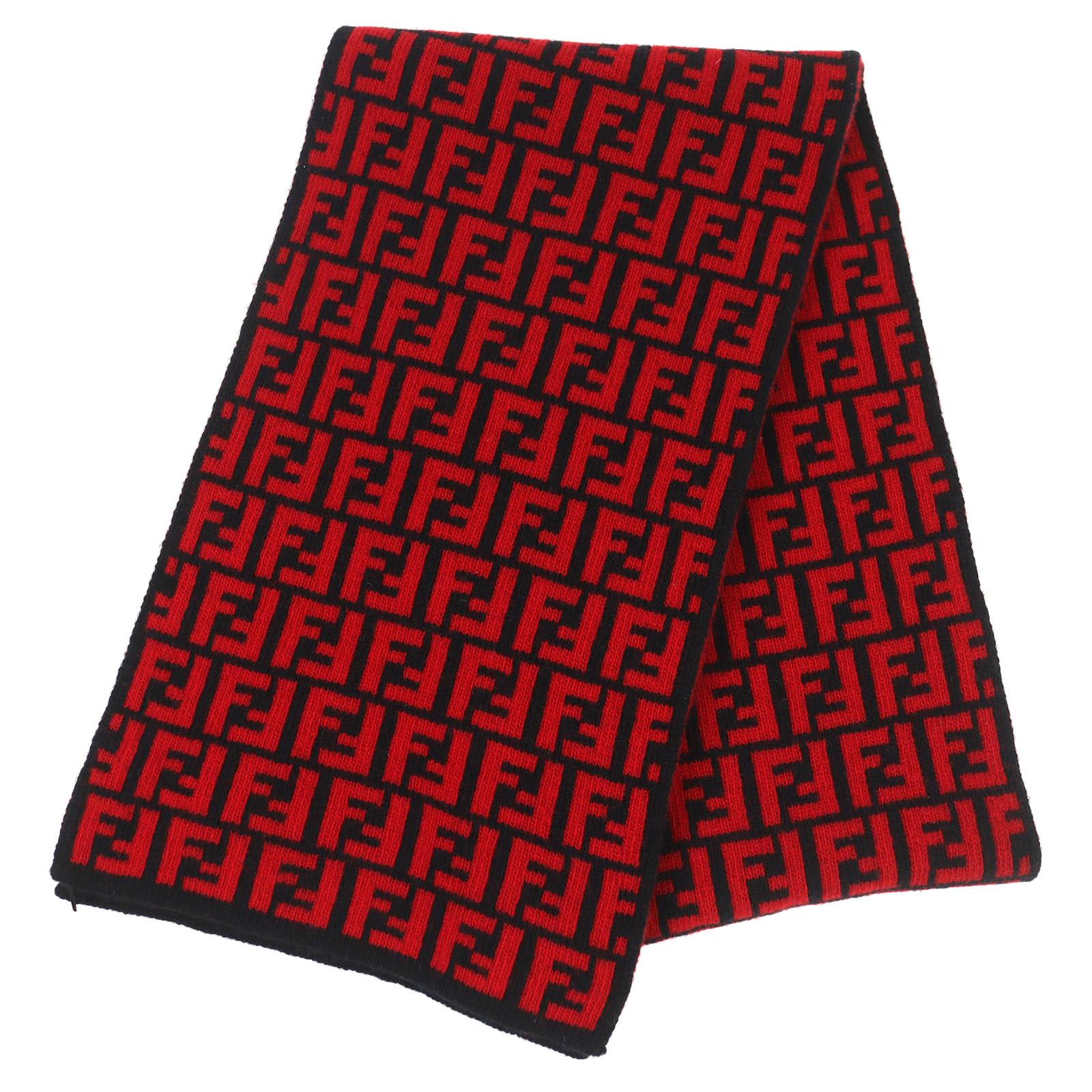 Безупречный Шарф FENDI Логотип FF Узор Zucca Красная шерсть Женский FXS346 Б/у