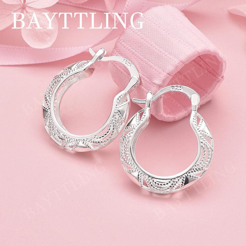 Elegant 925 Sterling Silver 30MM Exquisite Hollow Round Earrings Women's Luxury Wedding Gift Jewelry Accessories