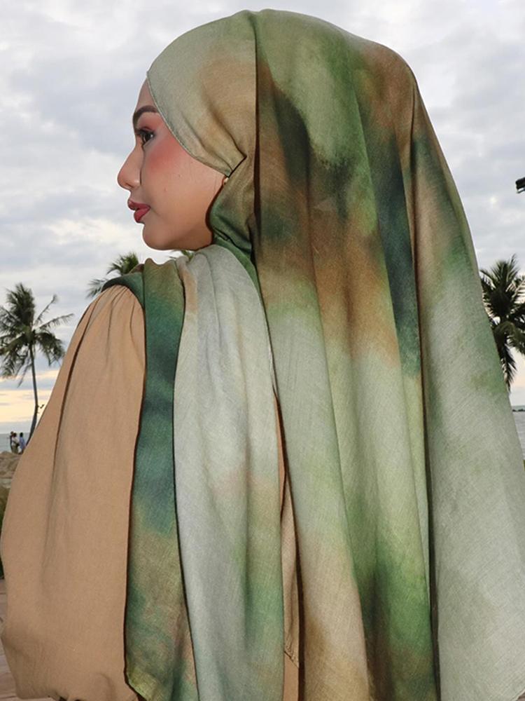 

Градиентный зеленый акварельный цветочный принт модал дышащий легкий мягкий хлопок вискоза тканый модал мусульманский женский шаль