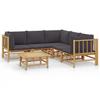 Vidaxl 6-Cz. Gartenmöbel-Set, Dunkelgraue Kissen, Bambus