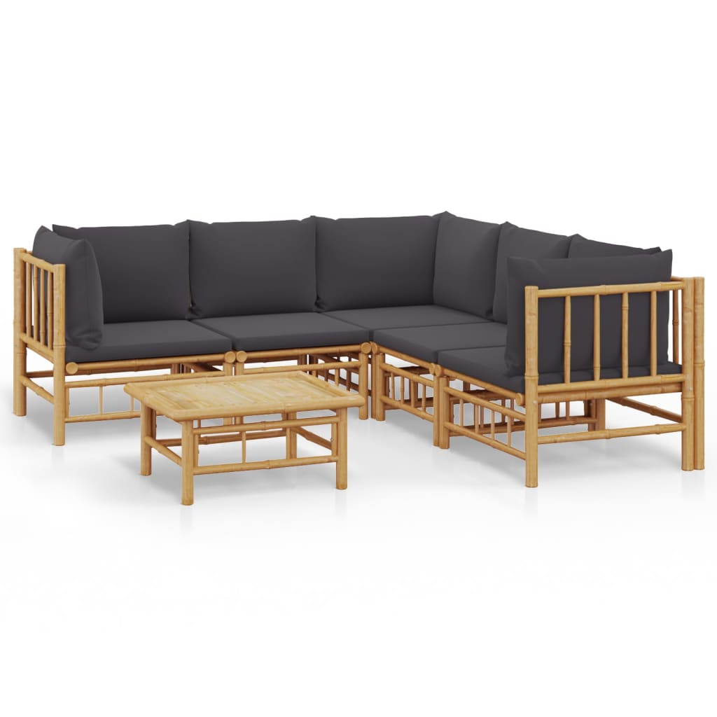 Vidaxl 6-Cz. Gartenmöbel-Set, Dunkelgraue Kissen, Bambus