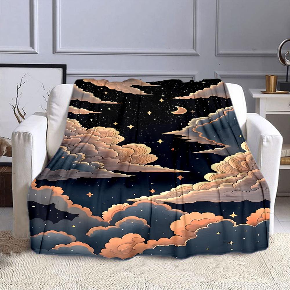 Dreamy Night Sky with Clouds and Stars Patterned Flannel Blanket Perfect for the Bedroom Living Room, Sofa, or a Little Nap