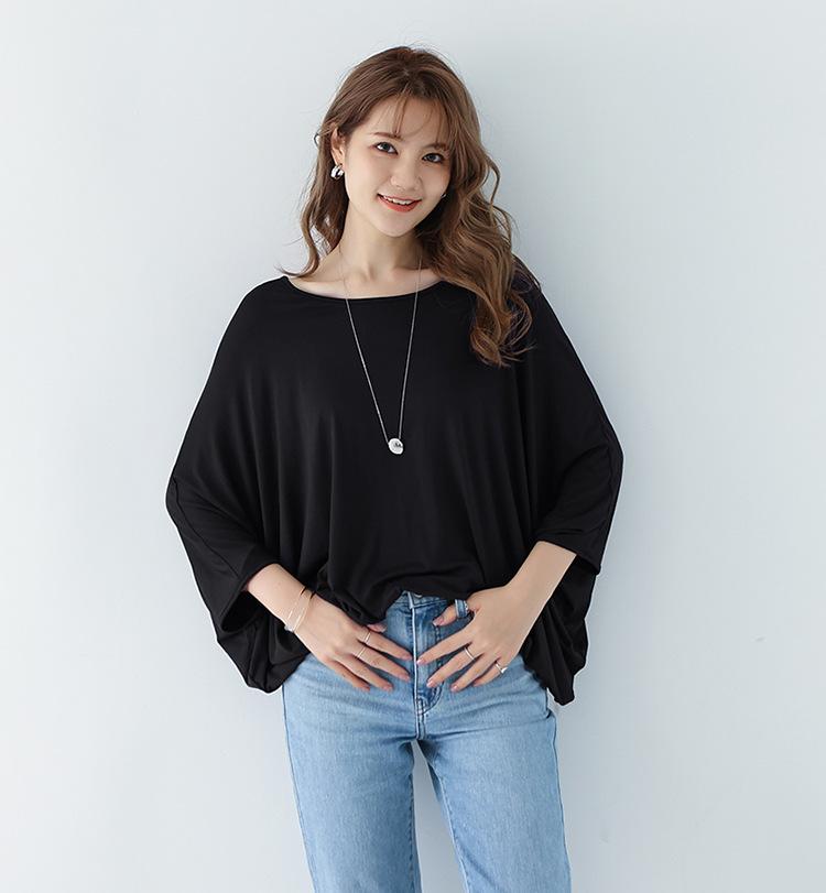 Plus Size Ladies 40-count Modal Batwing-sleeved Tshirt Short Sleeves Slimming Casual T-shirts Loose Tee Tops 13 Colors Japanese-style