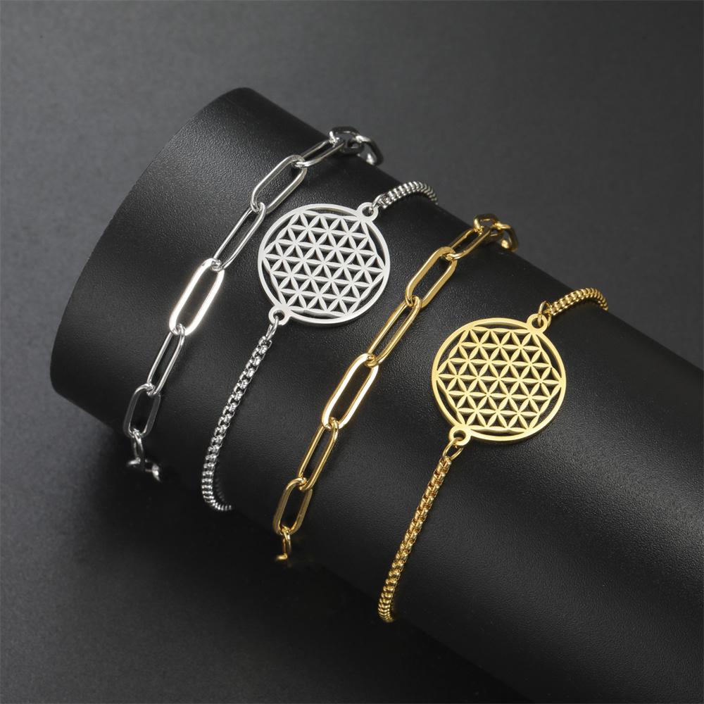 My Shape Flower of Life Bracelets 2 Layers Chains Combination Bracelet Stainless Steel Bangle Tree of Life Charms Jewelry Amulet