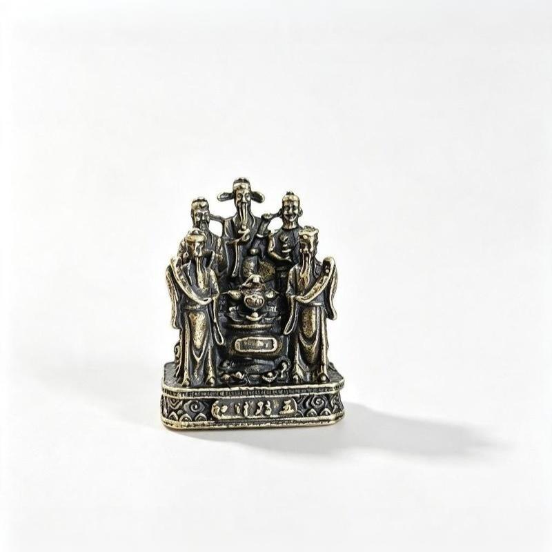 Brass Five Wealth Gods Statue Mini Antique Finish Fortune Blessing Figurine for Pocket Carry Altar Decor Souvenir Collection