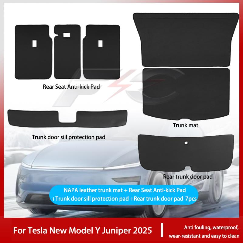For Tesla New Model Y Juniper 2025 Leather Trunk Mats Rear Seat Back Protector Pad Backrest All Weather Liner Pet Anti-kick Pad