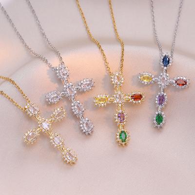 Colliers croisés en Zircon coloré pour femmes, nouvelle mode, chaîne en acier inoxydable, bijoux en Zircon, accessoires de fête, 2024