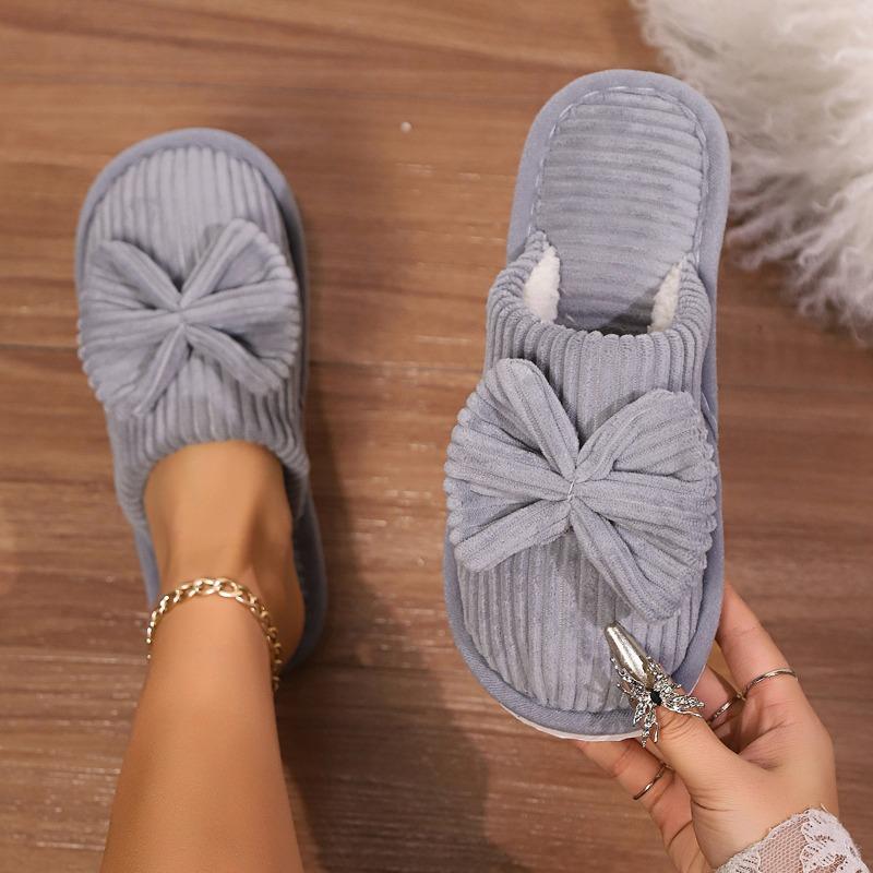 Cotton Slippers Autumn Winter Couple Bow Cotton Slippers Home Indoor Warm Cotton Slippers for Men and Women.