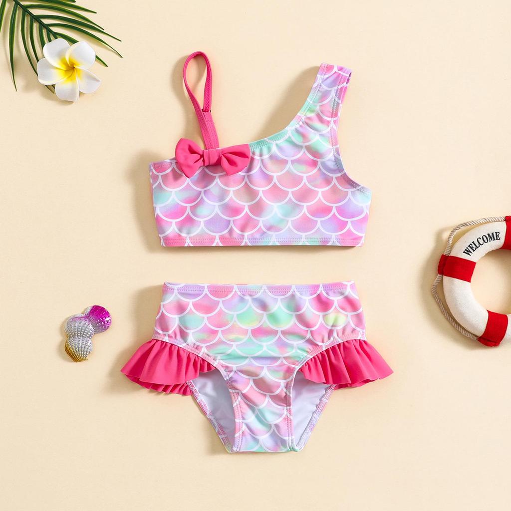 One-Shoulder Bow Bikini Swimsuit for Baby Girls