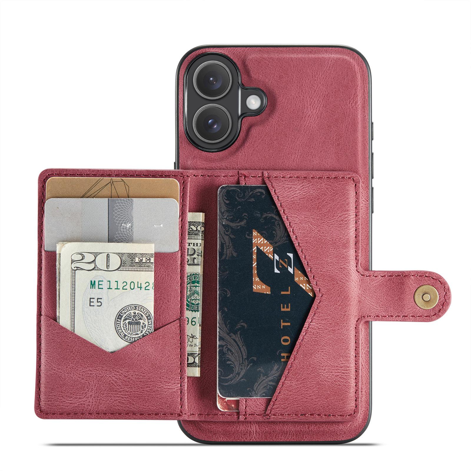 For iPhone 16 Plus Case JEEHOOD J01 Retro Leather + TPU Phone Cover Detachable Magnetic Card Holder B