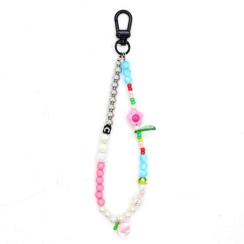Lanț de telefon DIY la modă, anti-pierdere, cu mărgele emailate curcubeu – Stil popular pe internet